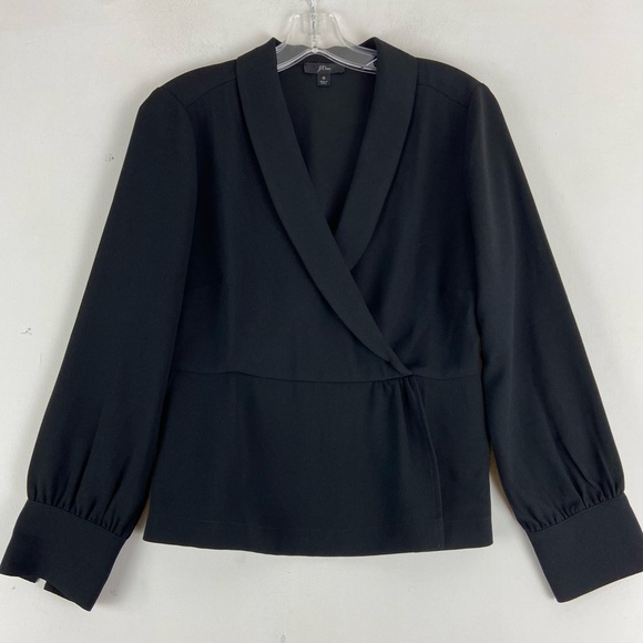J. Crew Tops - J Crew Faux wrap Draped Peplum Black Blouse Office Zip Side Size 6 (608)